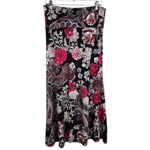 Venus Fold Over Waist Maxi Skirt Sz L Floral Paisley Boho Fairy Whimsigoth